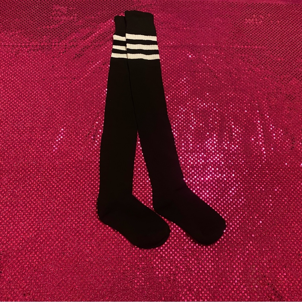 black with white stripes thigh high socks